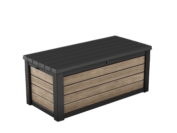 Keter Eastwood 150 Gallon Durable Resin Outdoor Deck Box Storage Organization, Ashwood