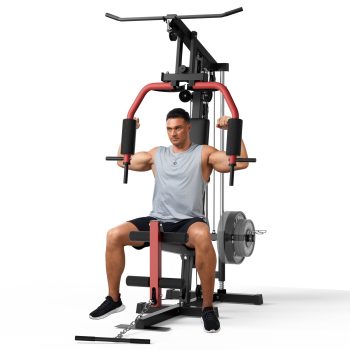 Multifunctional Home Gym Station with Pulley System, 300 LBS Full Body Strength Training, Fits 1 and 2 Inch Weight Plates