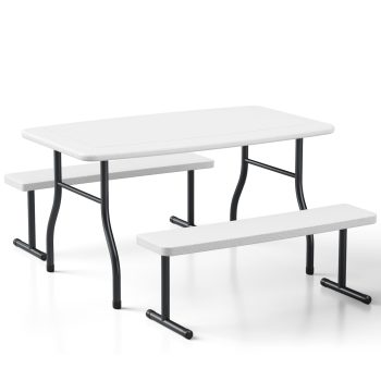 38.2 Inch Picnic Table with 2 Benches, Durable All-Weather Steel Frame, Stable & Easy to Clean, Portable Camping Table and Chairs for Outdoor & Indoor Use
