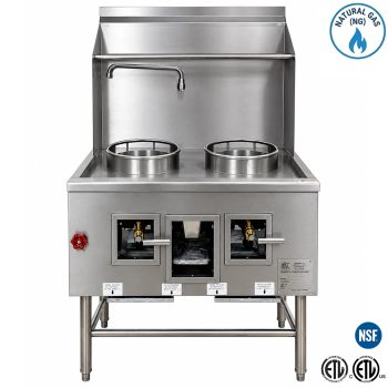36 in. Chinese Wok Range Natural Gas/Liquid Propane with Waterfall, NSF Certified, 2 Burners Wok Range