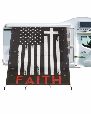 4th of July RV Awning Sun Shade Screen 9'X7' Patriotic American Flag Mesh Sunscreen Black Stars Stripes Faith Awning Shade Screen with Zipper UV Blocker Completed Kits for RV Motorhome Camper