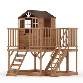 Outdoor Elevated Cedar Wooden Kids Playhouse with Climbing Wall