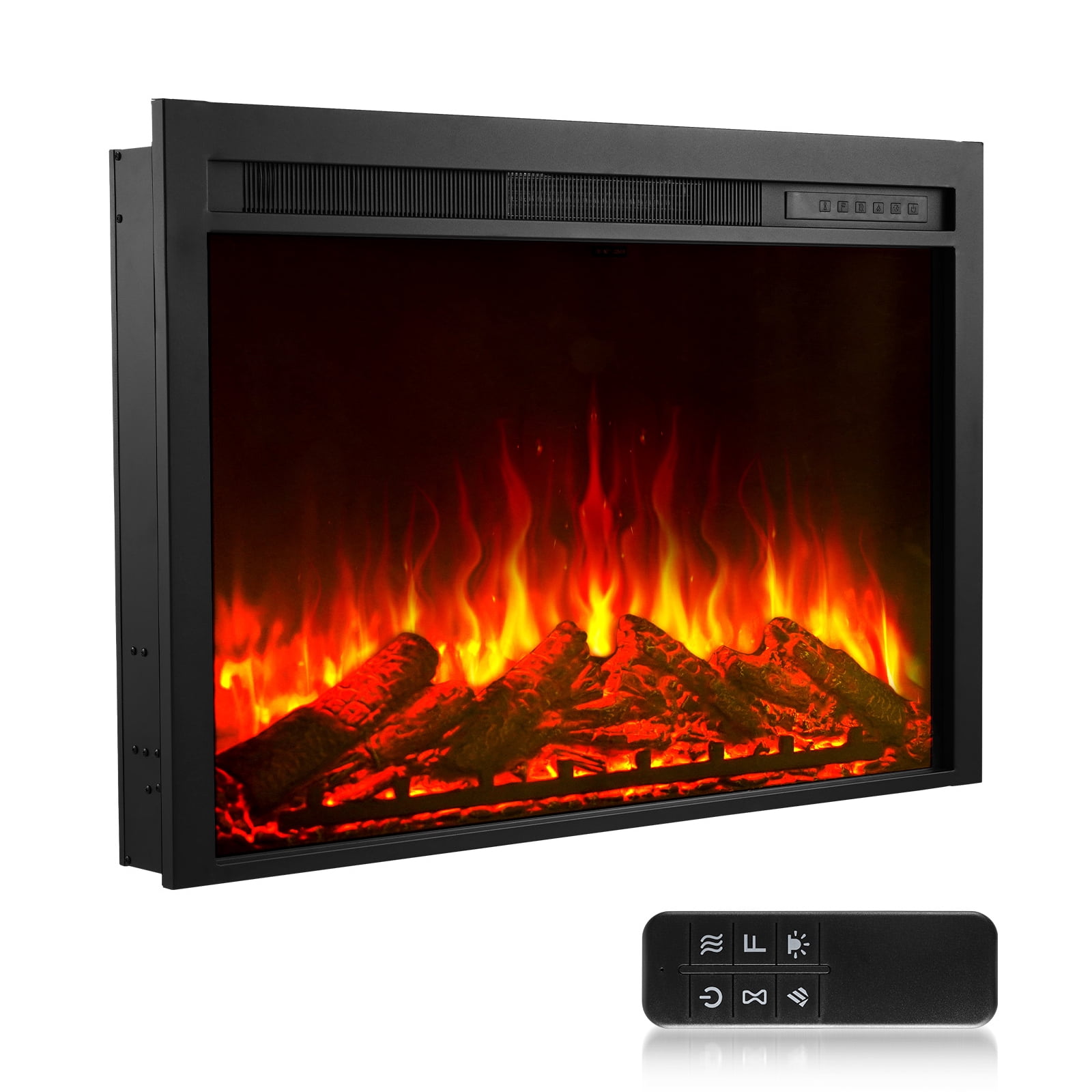 KFFKFF 40-Inch Electric Fireplace Insert, Recessed and Wall-Mounted Design with Customizable Flame Colors, Adjustable Brightness, 8-Hour Timer, Remote Control, Indoor Heater