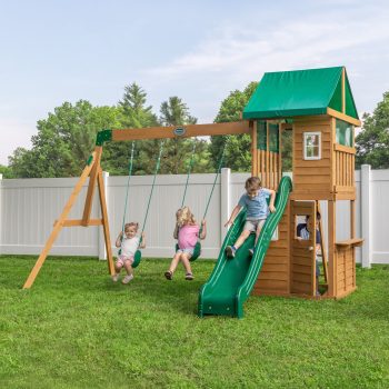 Backyard Discovery Fall River Nordic Spruce Swing Set, Slide, Clubhouse, Playhouse