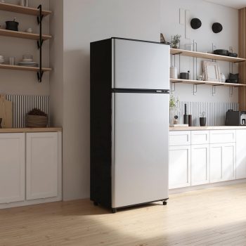 ICYBER BOOM 3.8 Cu. Ft. Double Door Mini Fridge with Freezer, Top Freezer Compact Refrigerator with Adjustable Shelves, Energy Saving, for Bedroom Kitchen Dorm Office Garage, Silver
