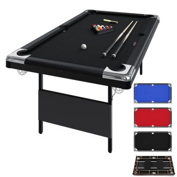 6 Foot Pool Table, Folding Pool Table, Portable Billiards Tables Includes Full Set of Billiard Balls, 2 Cue Sticks, Chalk & Felt Brush for Family Game Room, Black