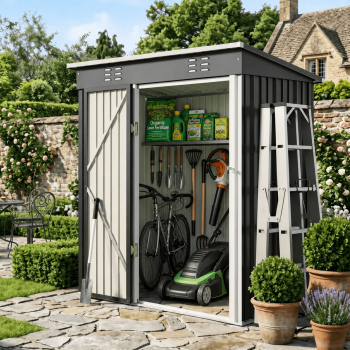 Aiho 5 x 3 FT Outdoor Storage Shed, Metal Garden Tool Shed with Lockable Doors, for Outsides,Yard, Backyard Patio, Lawn