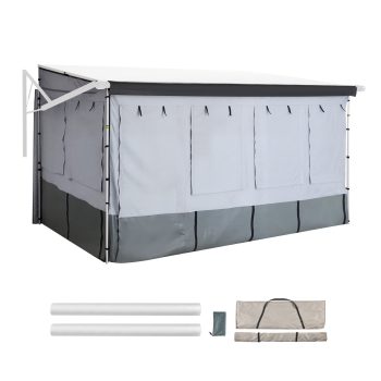 KFFKFF RV Awning Shade Room - Fits 16-17 ft Awnings, Three-Sided Tent with Door & Mesh Windows for Ventilation, Weather-Resistant Enclosure for Outdoor Camping