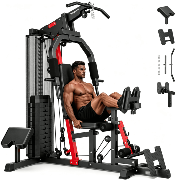 LNOW Home Gym Station, Workout Equipment with 148LBS Weight Stack, Leg Press And Preacher Curl Pad