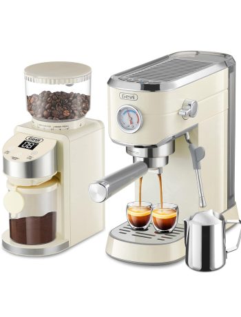 20 Bar Professional Espresso Coffee Machine with Milk Frother/Steam Wand for Espresso, Latte and Cappuccino, with 35 Precise Grind Settings Burr Coffee Grinder
