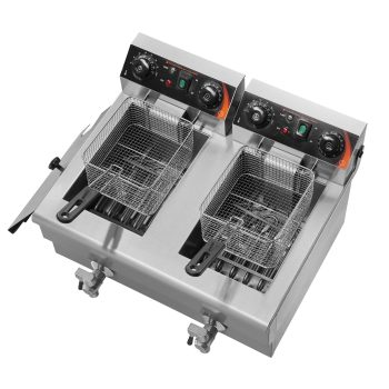 KFFKFF Commercial Dual Tank Deep Fryer, 3000W Electric Countertop Fryer with Basket, 2 x 11.6Qt/11L Stainless Steel Oil Fryer with Filtration, Time & Temperature Control