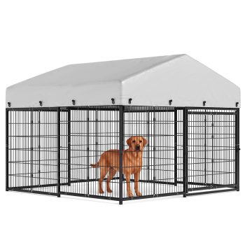 Heavy-Duty Outdoor Dog Kennel with Roof, Large Dog Enclosure/Run, Secure Steel Frame for Yard - 10x10 ft - Size: 2m