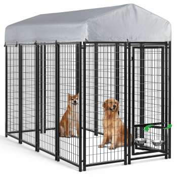 Waleaf 8x4x6 FT Outdoor Dog Kennel for Large Dogs,Large Outdoor Dog Kennel,Pet Dog Run Enclosures for Dog Crate Outdoor Metal Galvanized Welded with Waterproof UV-Resistant Cover and Secure Lock