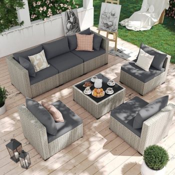 MRUAKA Outdoor Patio Furniture Set, -Piece Modular Sectional Sofa With Table, PE Wicker Outdoor Conversation Set for Patio, Garden