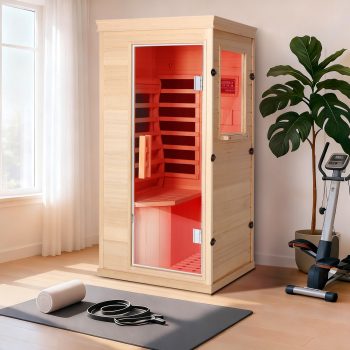 1 Person Infrared Sauna for Home, Canadian Hemlock Indoor Dry Sauna with Skylight Roof, Bluetooth Speaker, Chromotherapy Lights & Ergonomic Backrest, 110V