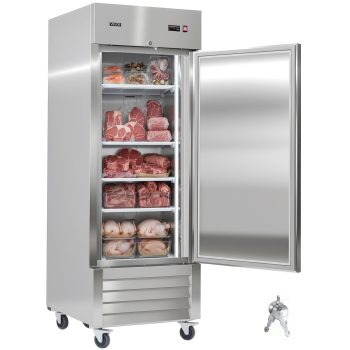 VEVOR Commercial Reach-In Freezer 29" W, 22 Cu.Ft Stainless Steel Upright Freezer with Single Door, Auto-Defrost, 4 Adjustable Shelves, -11 to 14 Temp Control, LED Light, ETL Certified