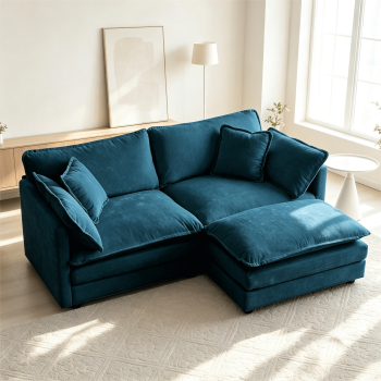 QuzyAor 76.7" L-Shaped Chenille Sectional Sofa with Ottoman, Modern Deep Seat Modular Couch for Living Room, Apartment