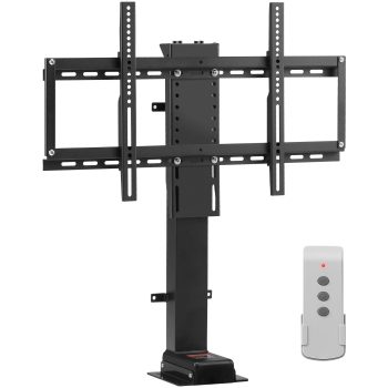 Motorized TV Lift for 37-65 Inch TVs, 35.5 Inch Stroke Electric Height Adjustable TV Mount with Remote, Hand Controller, Carbon Steel Frame and 130 lb Capacity for Cabinets, Rooms and Offices