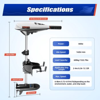65LBS Electric Thrust Trolling Motor Heavy Duty Engine Outboard Boat Motors 12V for Outdoor Tourism