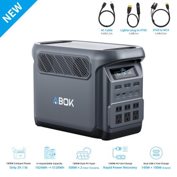 ABOK Elux1 1800W Portable Power Station, 1024Wh LiFePO4 Battery Backup, Expandable to 5120Wh, 1500W Fast Charge, 140W USB-C & 1000W Solar Input for Home Outages
