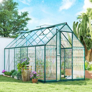 Outsunny 11x6 ft Polycarbonate Greenhouse with Swing Door and Two Adjustable Roof Vents, Aluminum Walk-in Greenhouse, Dark Green