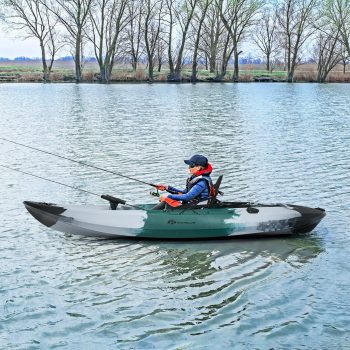 Sit-On-Top Fishing Kayak with Paddle, Rod Holders, Padded Seat, and Storage - Gray