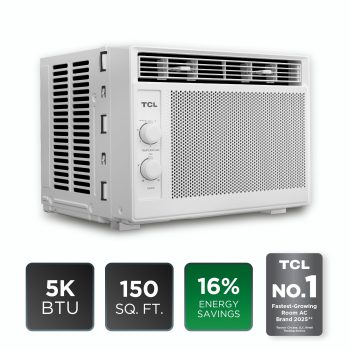 TCL 5,000 BTU Window Air Conditioner () - Cools up to 150 sq ft, High-Efficiency Cooling Technology, 2-in-1 Cooling & Fan, 7 Temperature Settings, Compact Fit, Washable Filter - W5WC72M