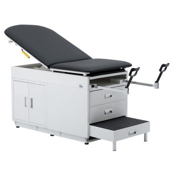 Viva Comfort Grande Medical Exam Table, Adjustable Exam Bed with Step Stool, Storage Cabinets, Foot Rest and Stirrups,47.64” L x 26.77” W x 29.13” H