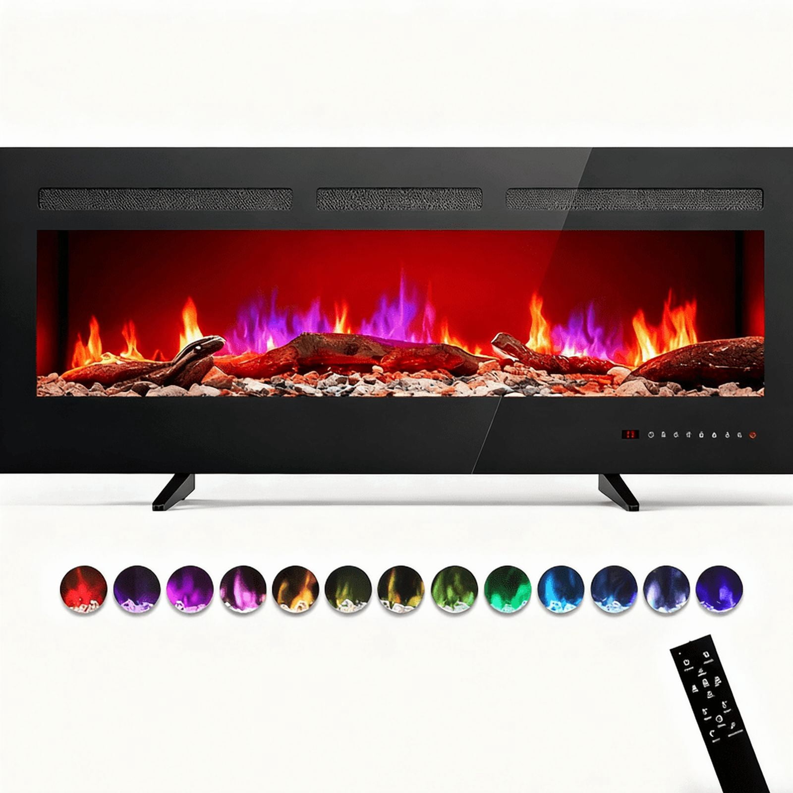 Sybels 36-inch Linear Electric Fireplace with Wall-Mounted, Recessed, or Freestanding Installation, Multi-Colored Flame, Timer, Silent Operation, with Remote Control, 1500W/750W