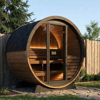 SaunaLife Model EE6G Sauna Barrel ERGO Elegance Series Sauna Barrel 63" L x 91" D Glass Front, 4-Person