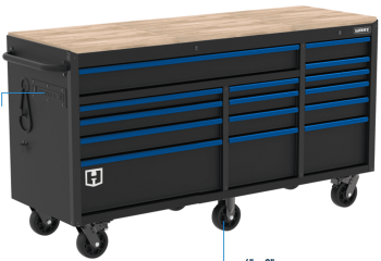 HART 72-Inch 15-Drawer Mobile Workbench with Solid Wood Top, Heavy-Duty Rolling Tool Chest