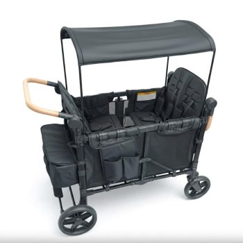 4 Seater Kids Wagon Stroller, Foldable All-Terrain Stroller Wagon with UV-Protection Canopy, Padded Seats for Summer Outdoor Trips