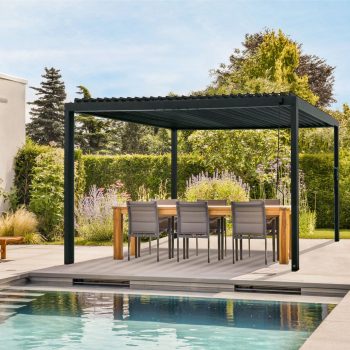 Backyard Discovery Sarasota 16'x10' Galvanized Steel Louvered Pergola Kit, Adjustable Roof