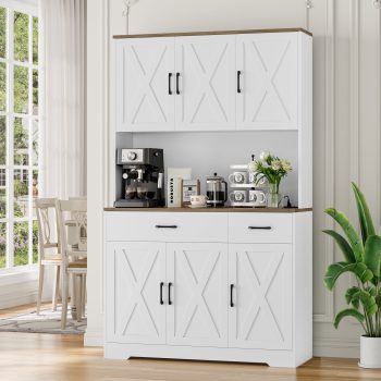 Homfa 71" Kitchen Pantry with Charging Station, Freestanding Cupboard with Adjustable Shelves, Floor Cabinet for Dining Room