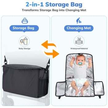 SACVON 4-in-1 Baby Stroller Wagon, 4-Seat Convertible Wagon for Kids with Removable Canopy, Cooler Bag, Adjustable Handle, for Outdoor Camping & Travel, Black