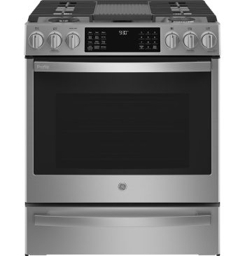 GE 30" Smart Slide-In Front-Control Gas Fingerprint Resistant Range