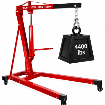 Hydraulic Engine Hoist, 2 ton 4400 lbs, Engine Hoist with 360 Swivel Wheels, Red 0.1 inch Thick Steel Crane for Workshop Service, Home Garage DIY and Motor Lift