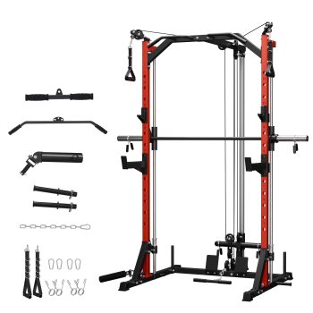 Mikolo Compact 7-IN-1 With Cable Crossover System, 1000LBS Multi-Functional Squat Rack, Workout Station with Weight Bar, Bend Peg and Other Functional Attachments