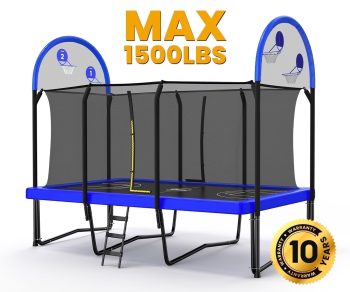 Zupapa 1500LBS Weight Capacity Rectangle Trampoline Basketball Hoop 10x17FT 9X15FT 8X14FT Outdoor Square Gymnastics Trampolines for Kids Adults