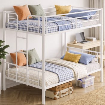 edx Twin Over Twin Metal Bunk Bed with Stairs & Safety Guardrails, Heavy-Duty Steel Frame, No Box Spring Needed, Space-Saving Bunk Beds