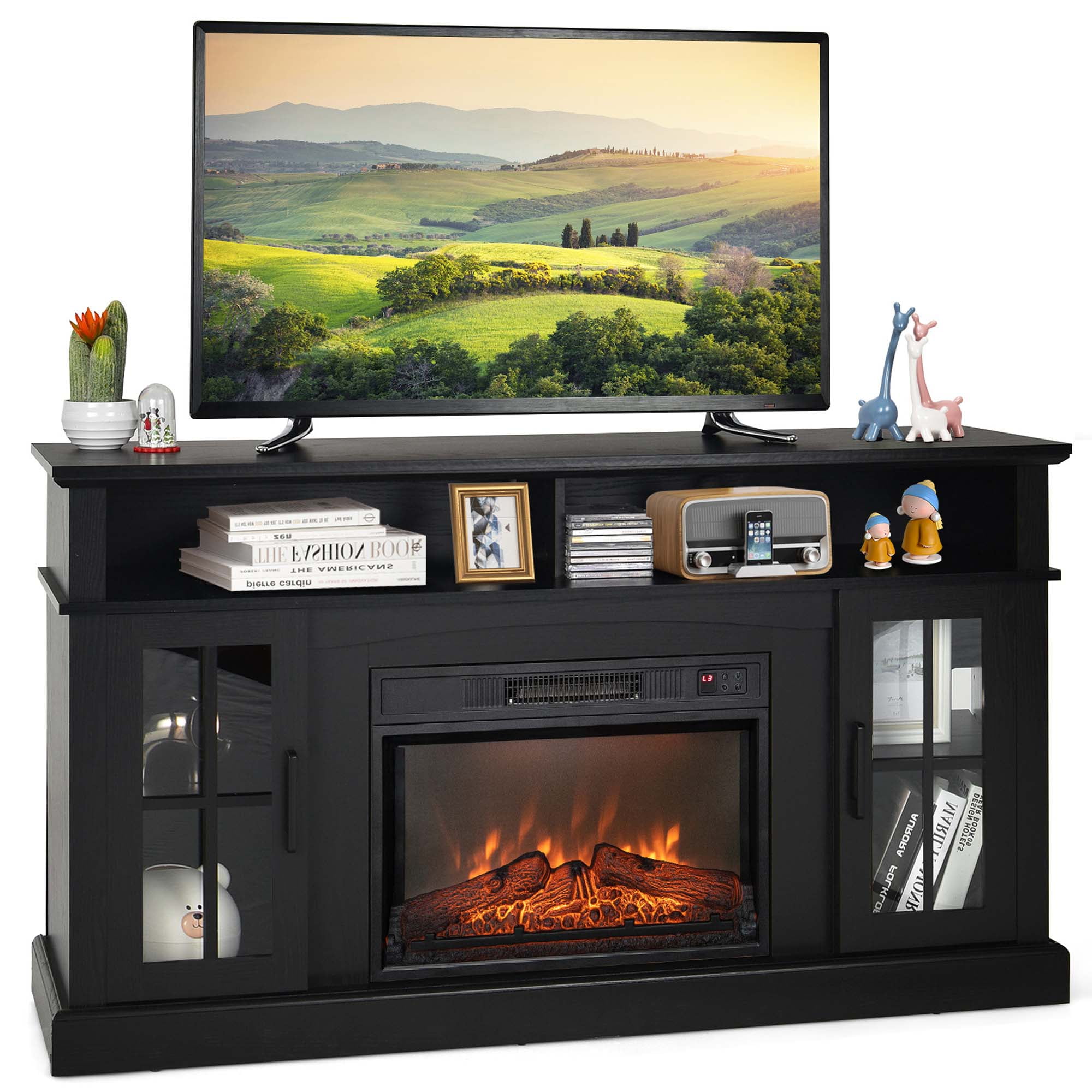Costway 58'' Fireplace TV Stand W/ 1400W Electric Fireplace for TVs up to 65 Inches