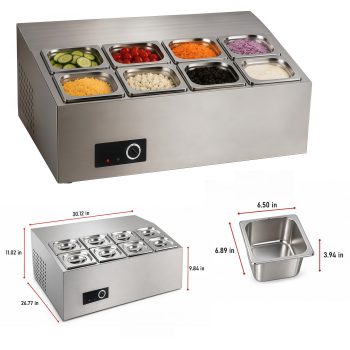 30.12" Commercial Refrigerated Prep Station, 31L , 280W Countertop Chilled Topping Station, 33.844.6 Temp Range, Condiment Cooler w/ 8 Pcs Stainless Steel Pans, for Restaurant, Food Truck