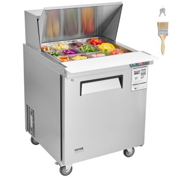 VEVOR 28" Commercial Refrigerator Sandwich & Salad Prep Table, 7.4 Cu. Ft Stainless Steel Refrigerated Food Prep Station with 12 Pans, Cut Board, Frost Free Refrigerator