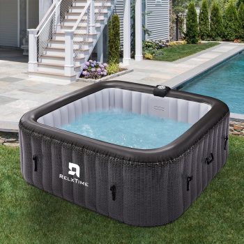 RELXTIME 73" 4-6 Person Inflatable Hot Tub Outdoor Square Spa Pool Built in Heater Pump, 130 Massage Jets