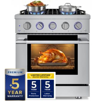 30" Stainless Steel Gas Range 4 Burners (20,000 BTU) 4.2 cu.ft Convection Oven 5 Racks Convertible NG/LP