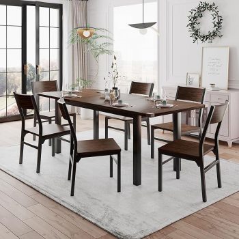 iPormis 63" Extendable Kitchen Table Set for 4-6 People, 7-Piece Large Dining Table Set With 6 Chairs,Mid-Century Modern Dining Room Table