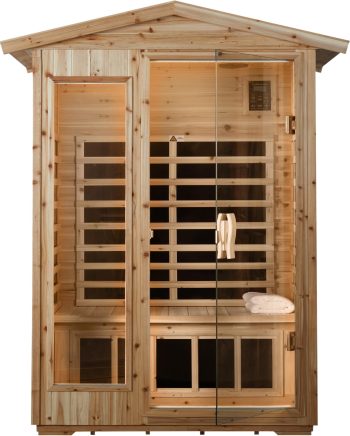 Low EMF Outdoor Far Infrared Sauna 2-Person, Hemlock Wood Sauna for Home, Withstand Outdoor Temp -5℉-104℉, Bluetooth Speakers, LED Reading Lamps, Chromotherapy Light