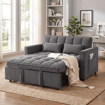 Xiweot 54" Sleeper Sofa Bed, Convertible Pull Out Couch for Living Room Apartment, Velvet Futon Loveseat Sofa Bed with Adjustable Backrest, Side Pockets, 2 Pillows, Easy Assembly ()