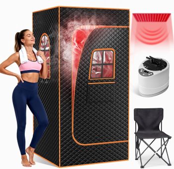 FICISOG Upgraded Infrared Sauna Box with 3L&1200W Steamer, Home Portable Steam Sauna Tent with Chair, 2.9'x2.9'x5.9' Large Size Personal Spa Steam Sauna Room with Remote Control, 9 Levels Heating