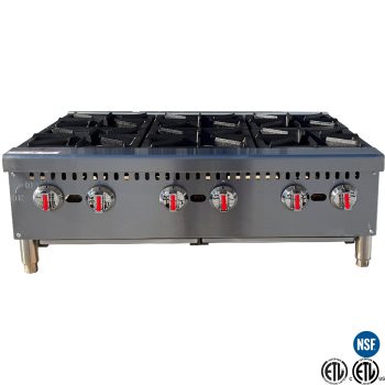 36" Commercial Gas Hot Plate 6 Burner Stainless Steel Countertop Range, 180,000 BTU, NSF & ETL Certified, Heavy Duty Cast Iron Grates